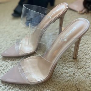 Size 10 tan/clear high heel shoes
